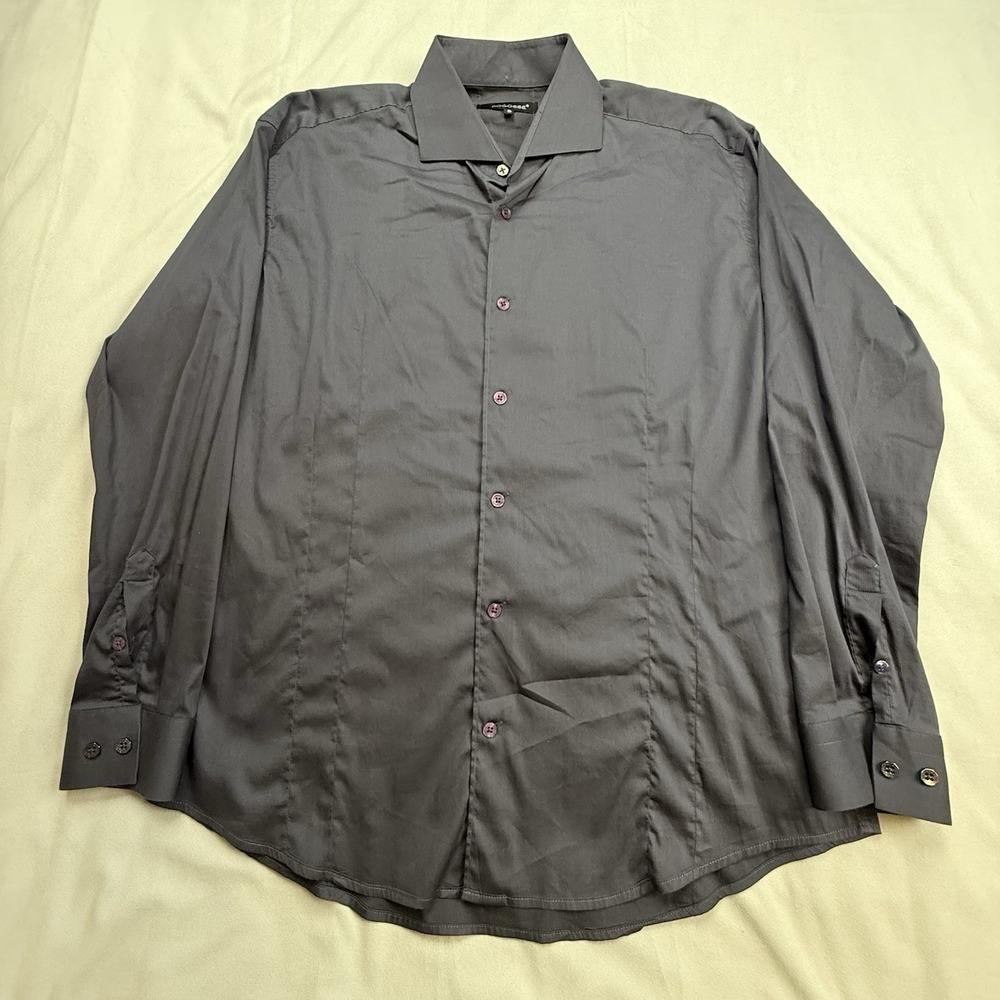 Bogosse Men's Long Sleeve Dress Shirt Size 5 Dark Blue With Purple Buttons